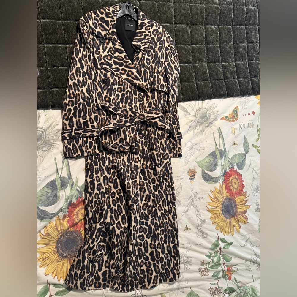 Theory NWT Medium Leopard Print Wool Trench Coat